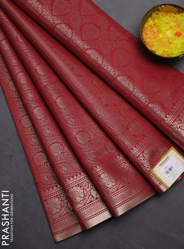 Semi soft silk saree maroon with allover zari woven brocade weaves -Without blouse