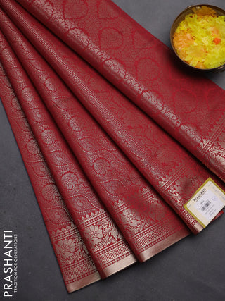 Semi soft silk saree maroon with allover zari woven brocade weaves -Without blouse