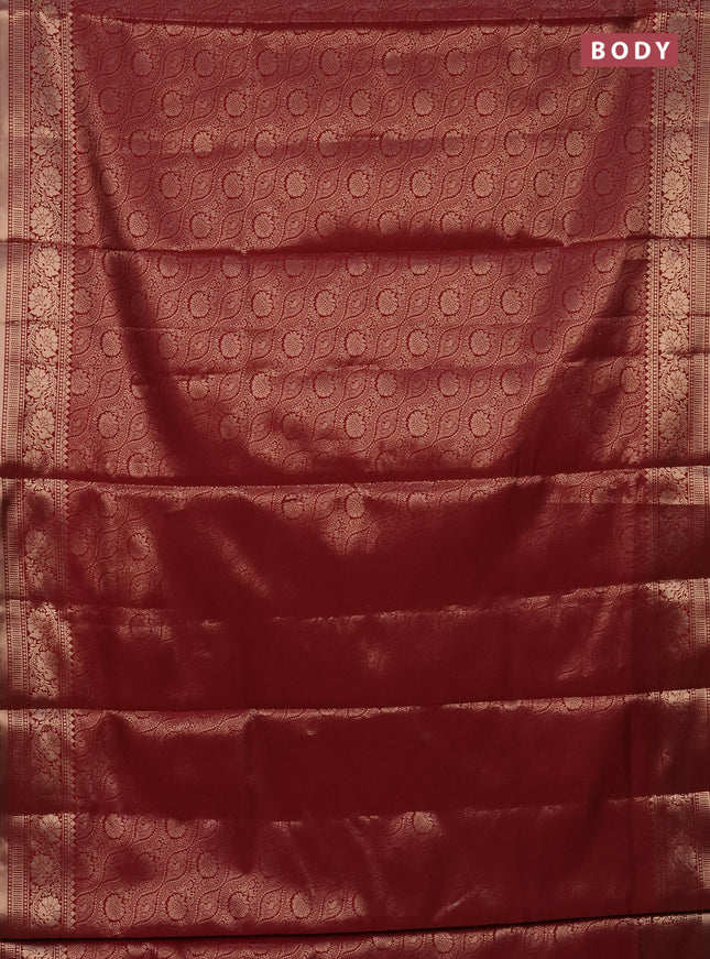 Semi soft silk saree maroon with allover zari woven brocade weaves -Without blouse