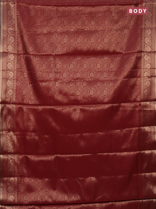 Semi soft silk saree maroon with allover zari woven brocade weaves -Without blouse