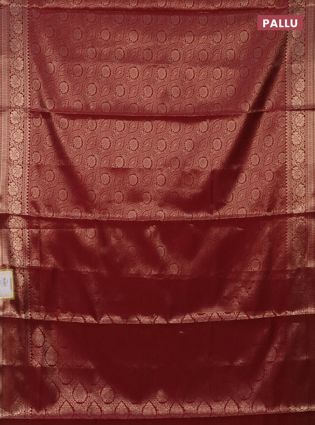 Semi soft silk saree maroon with allover zari woven brocade weaves -Without blouse