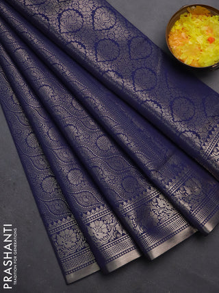Semi soft silk saree navy blue with allover zari woven brocade weaves -Without blouse