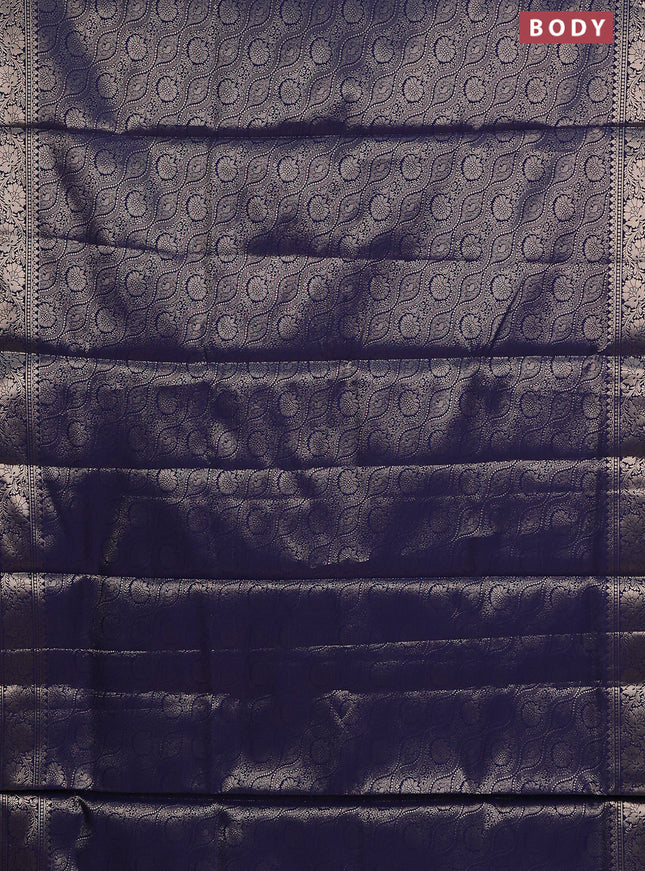 Semi soft silk saree navy blue with allover zari woven brocade weaves -Without blouse