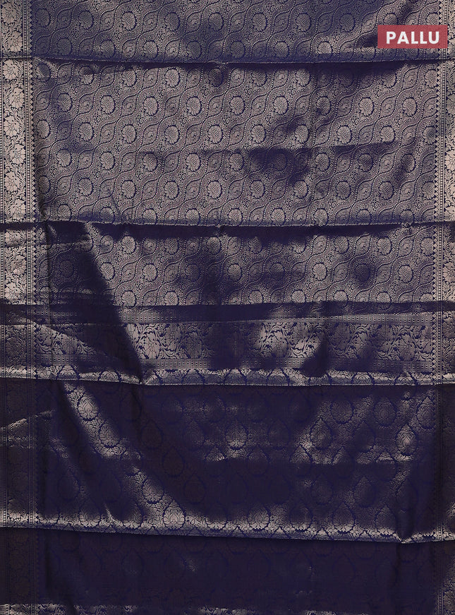 Semi soft silk saree navy blue with allover zari woven brocade weaves -Without blouse