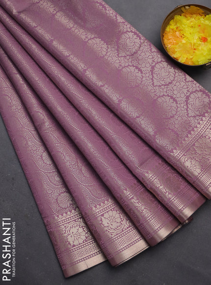 Semi soft silk saree mild purple with allover zari woven brocade weaves -Without blouse