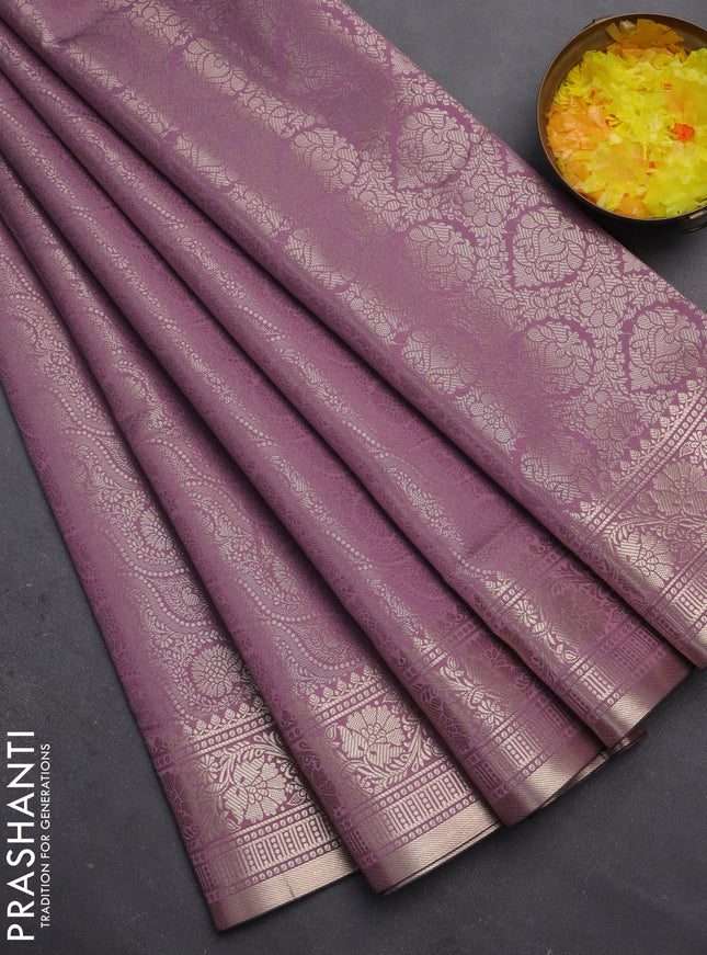Semi soft silk saree mild purple with allover zari woven brocade weaves -Without blouse