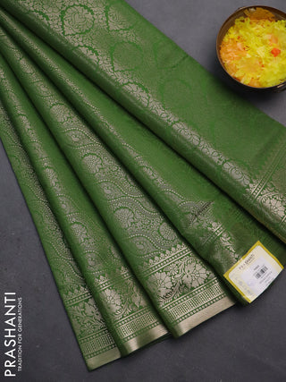 Semi soft silk saree green with allover zari woven brocade weaves -Without blouse
