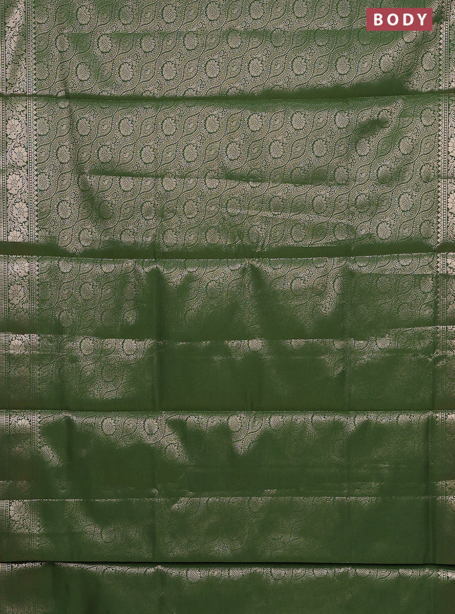 Semi soft silk saree green with allover zari woven brocade weaves -Without blouse
