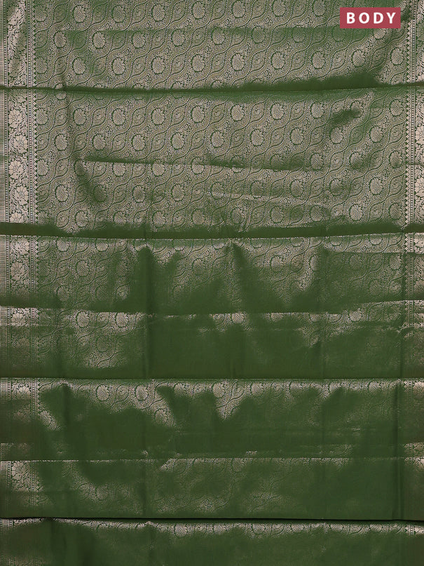 Semi soft silk saree green with allover zari woven brocade weaves -Without blouse