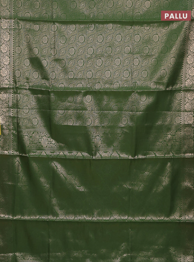 Semi soft silk saree green with allover zari woven brocade weaves -Without blouse
