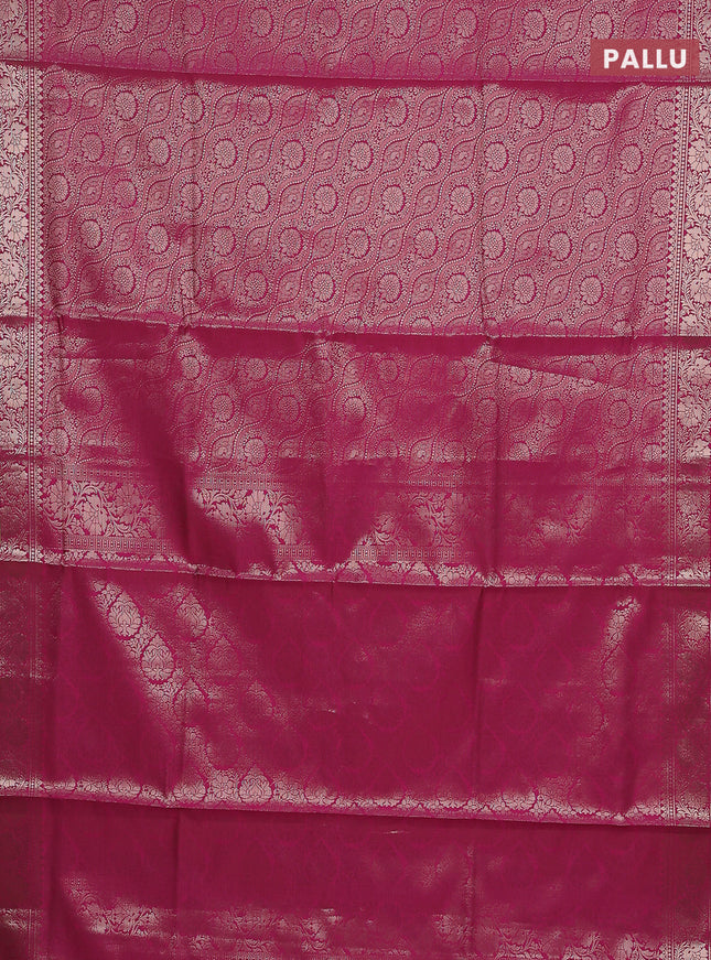 Semi soft silk saree dark pink with allover zari woven brocade weaves -Without blouse