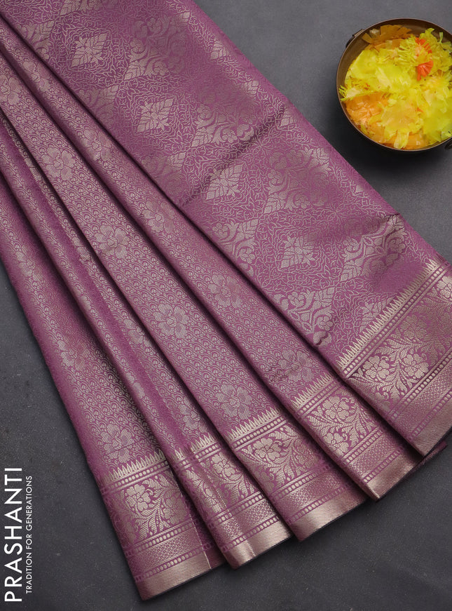 Semi soft silk saree mild purple with allover zari woven brocade weaves -Without blouse