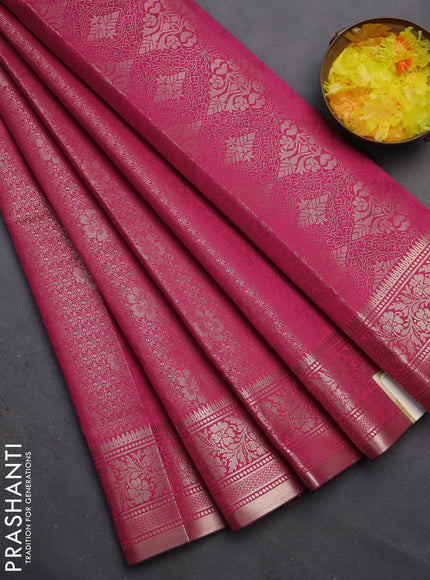 Semi soft silk saree pink with allover zari woven brocade weaves -Without blouse