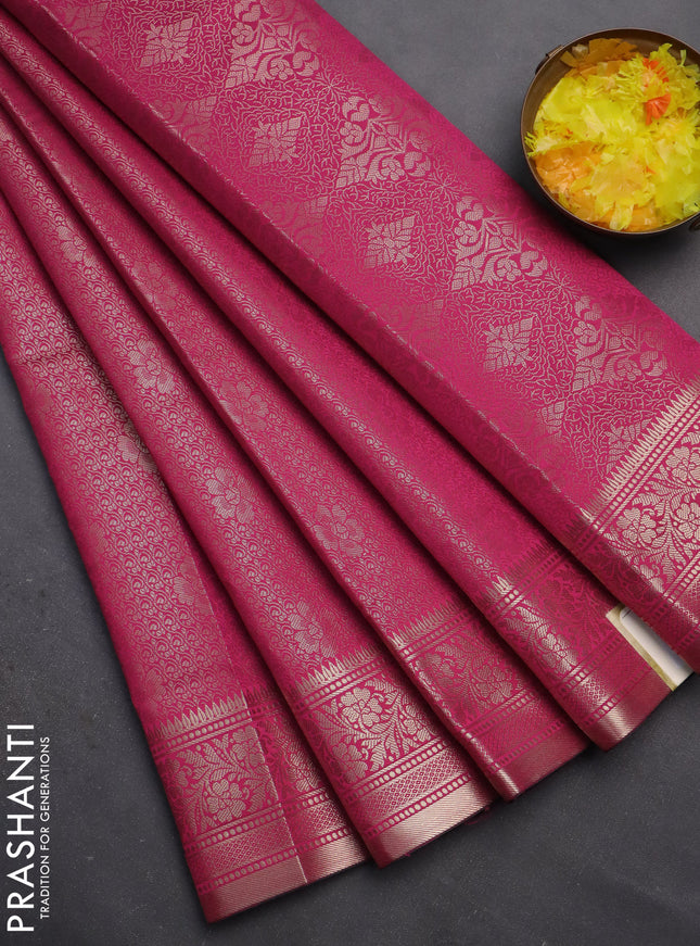 Semi soft silk saree pink with allover zari woven brocade weaves -Without blouse