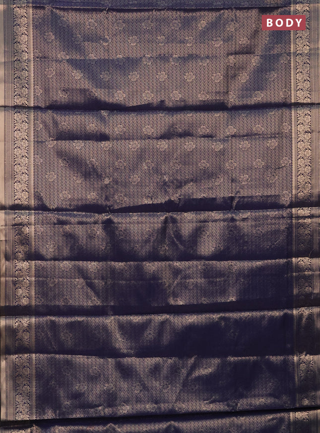 Semi soft silk saree navy blue with allover zari woven brocade weaves -Without blouse