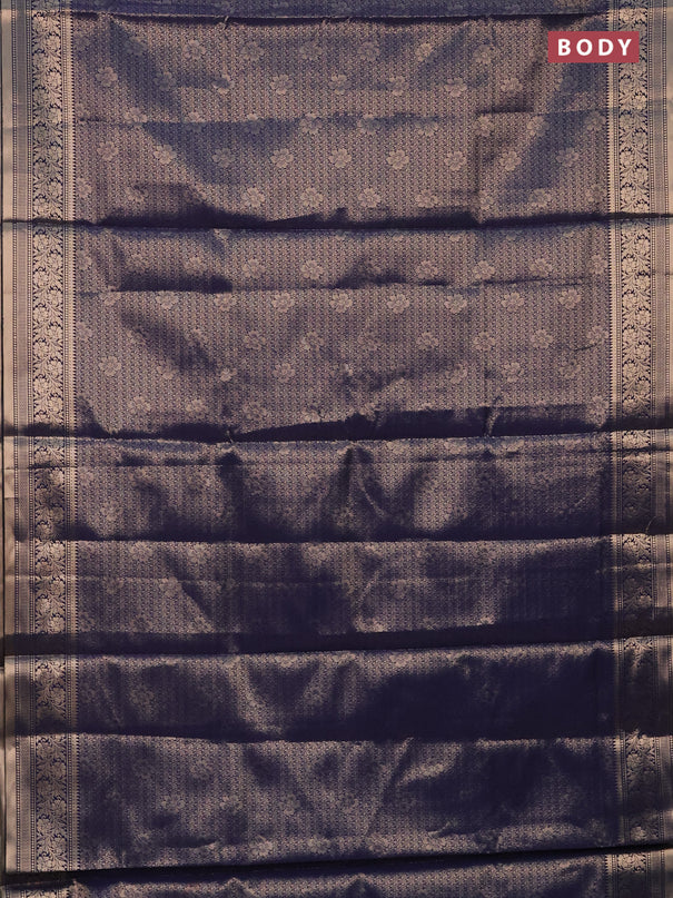 Semi soft silk saree navy blue with allover zari woven brocade weaves -Without blouse