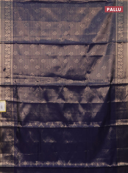 Semi soft silk saree navy blue with allover zari woven brocade weaves -Without blouse