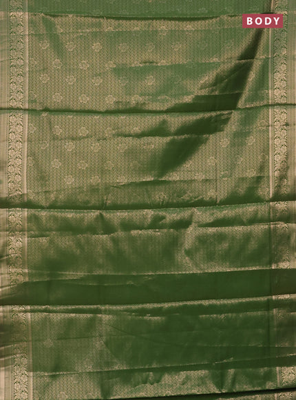 Semi soft silk saree green with allover zari woven brocade weaves -Without blouse