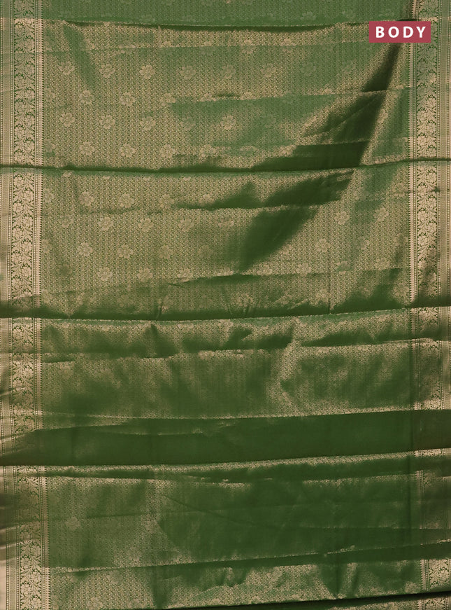 Semi soft silk saree green with allover zari woven brocade weaves -Without blouse