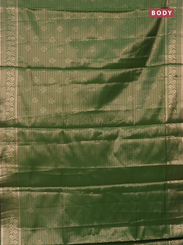 Semi soft silk saree green with allover zari woven brocade weaves -Without blouse