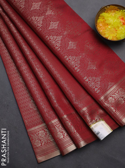 Semi soft silk saree maroon with allover zari woven brocade weaves -Without blouse
