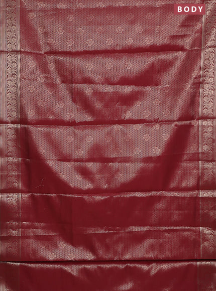 Semi soft silk saree maroon with allover zari woven brocade weaves -Without blouse
