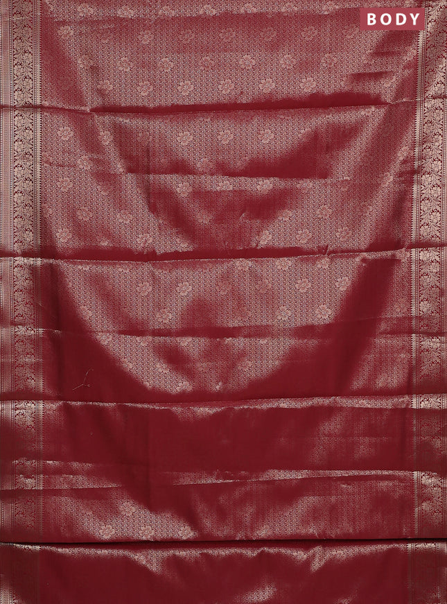 Semi soft silk saree maroon with allover zari woven brocade weaves -Without blouse