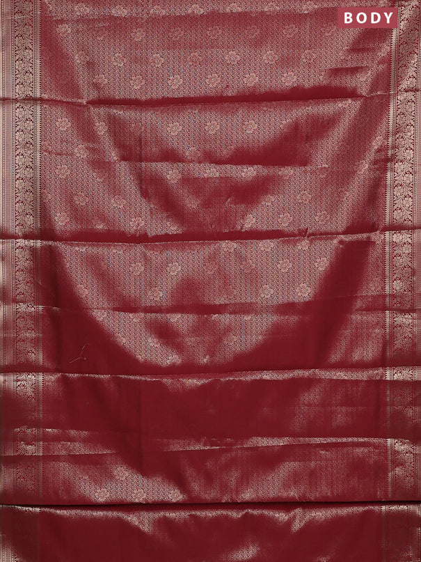Semi soft silk saree maroon with allover zari woven brocade weaves -Without blouse