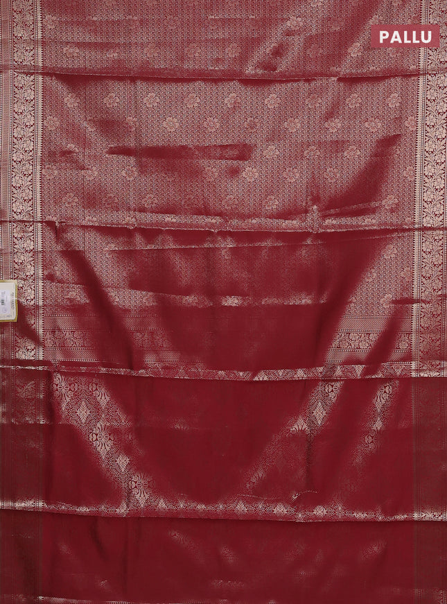 Semi soft silk saree maroon with allover zari woven brocade weaves -Without blouse