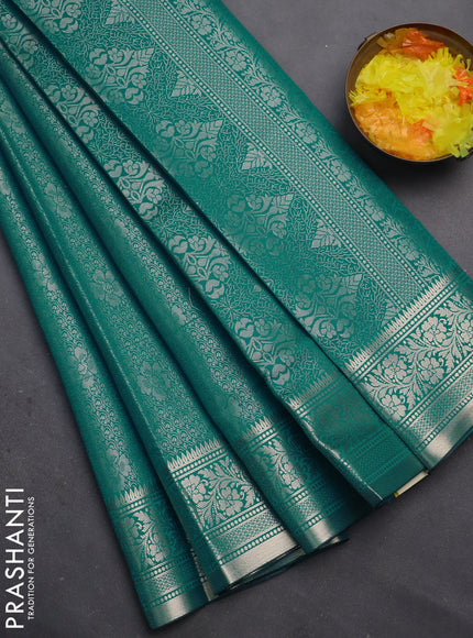 Semi soft silk saree teal blue with allover zari woven brocade weaves -Without blouse