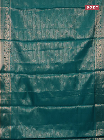 Semi soft silk saree teal blue with allover zari woven brocade weaves -Without blouse