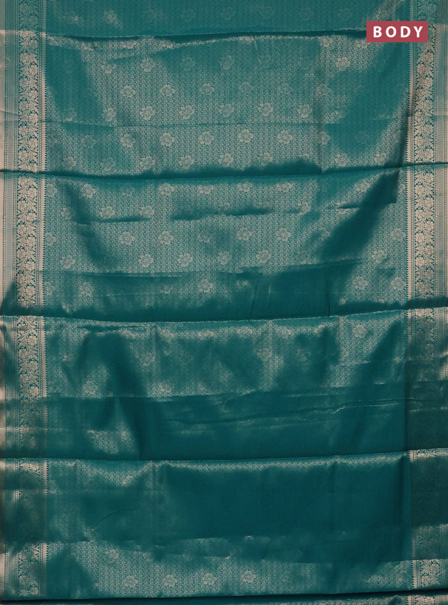 Semi soft silk saree teal blue with allover zari woven brocade weaves -Without blouse