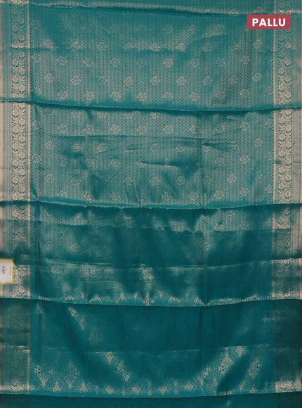 Semi soft silk saree teal blue with allover zari woven brocade weaves -Without blouse