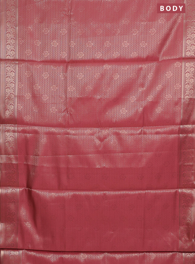 Semi soft silk saree peach shade with allover zari woven brocade weaves -Without blouse