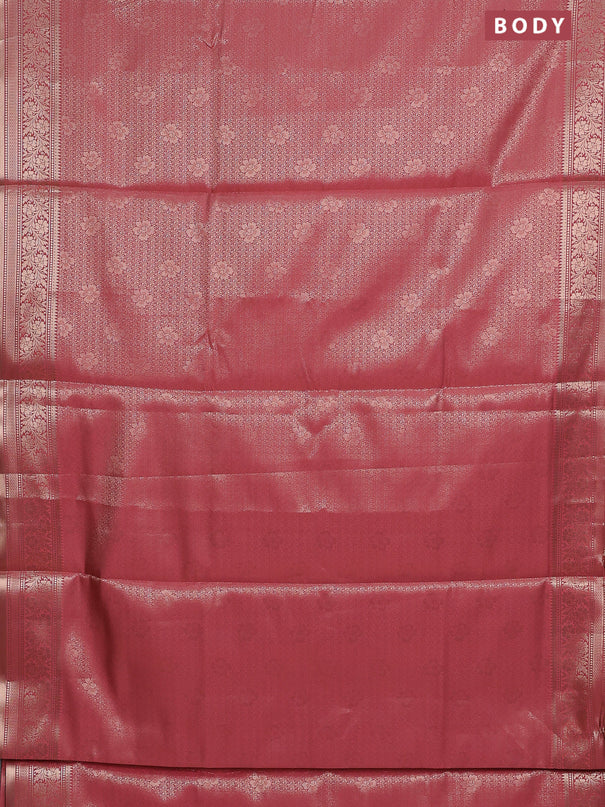 Semi soft silk saree peach shade with allover zari woven brocade weaves -Without blouse