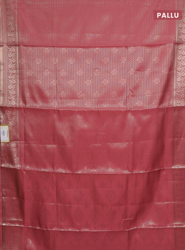 Semi soft silk saree peach shade with allover zari woven brocade weaves -Without blouse
