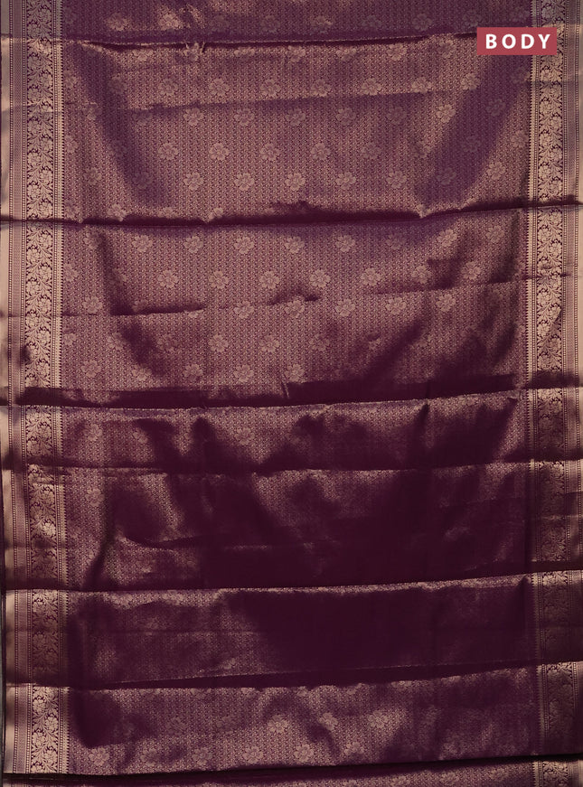 Semi soft silk saree deep purple with allover zari woven brocade weaves -Without blouse