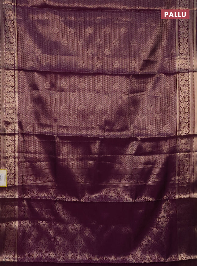 Semi soft silk saree deep purple with allover zari woven brocade weaves -Without blouse