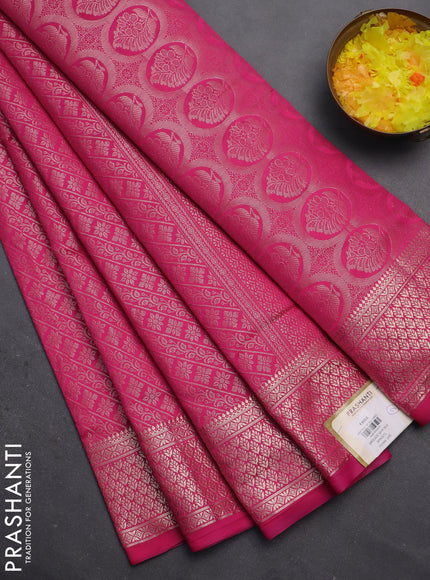 Semi soft silk saree pink with allover zari woven brocade weaves -Without blouse