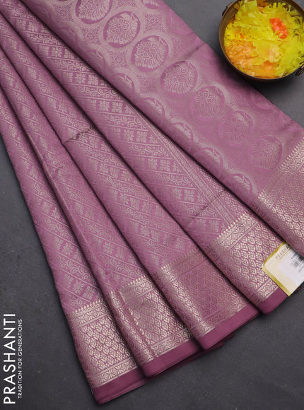 Semi soft silk saree mild purple with allover zari woven brocade weaves -Without blouse