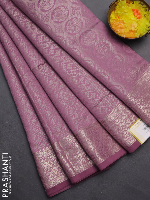 Semi soft silk saree mild purple with allover zari woven brocade weaves -Without blouse
