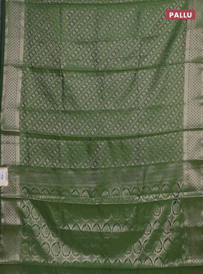 Semi soft silk saree green with allover zari woven brocade weaves -Without blouse