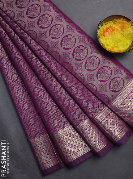 Semi soft silk saree purple with allover zari woven brocade weaves -Without blouse