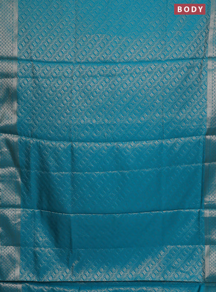 Semi soft silk saree teal blue with allover zari woven brocade weaves -Without blouse