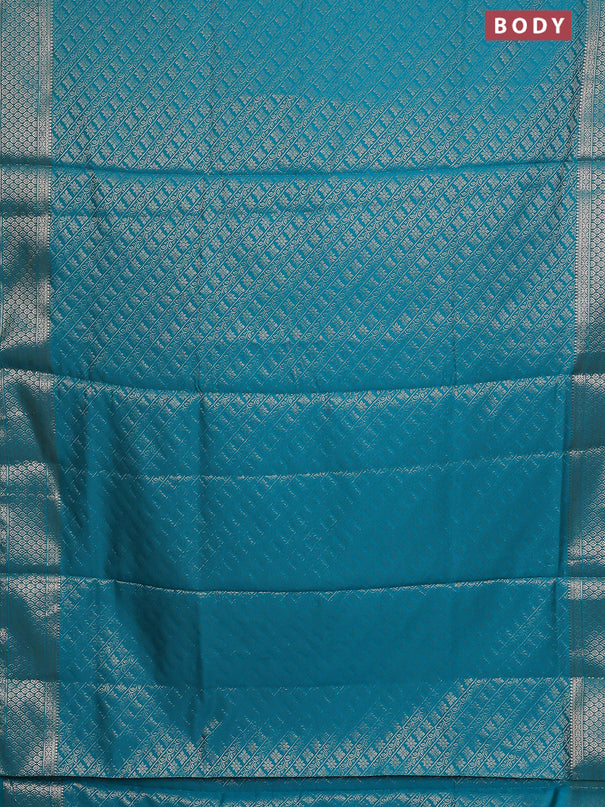 Semi soft silk saree teal blue with allover zari woven brocade weaves -Without blouse