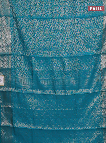 Semi soft silk saree teal blue with allover zari woven brocade weaves -Without blouse