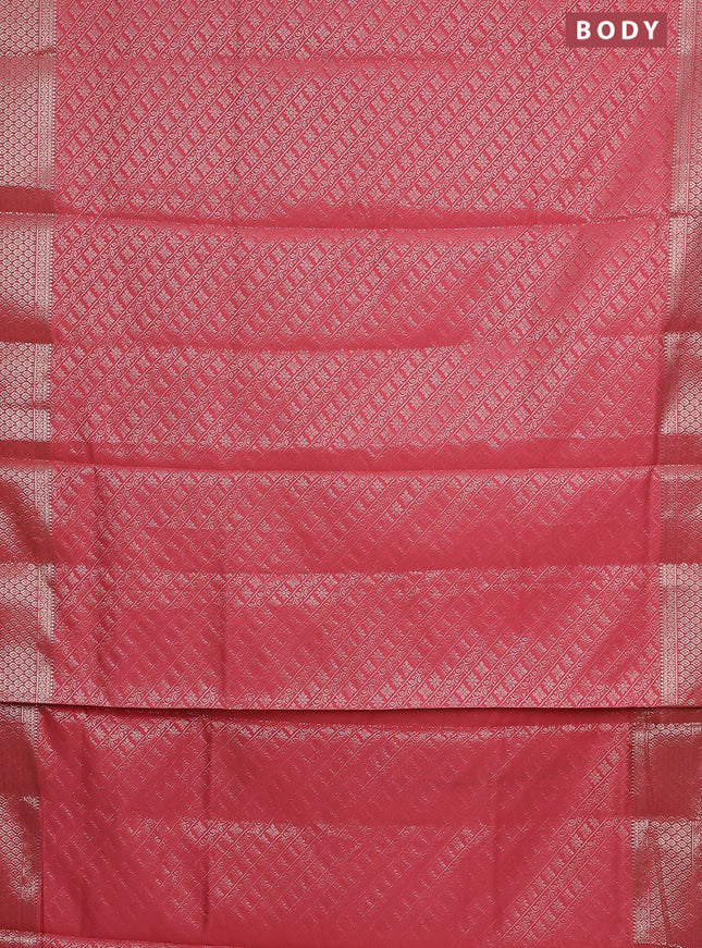 Semi soft silk saree peach pink with allover zari woven brocade weaves -Without blouse
