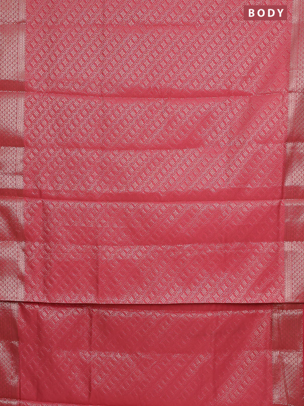 Semi soft silk saree peach pink with allover zari woven brocade weaves -Without blouse