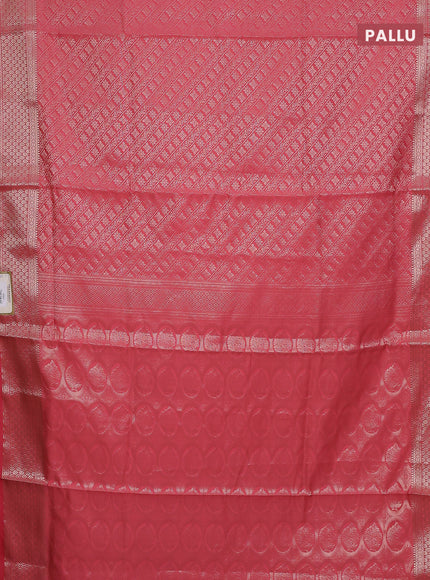 Semi soft silk saree peach pink with allover zari woven brocade weaves -Without blouse
