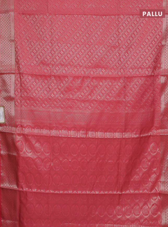 Semi soft silk saree peach pink with allover zari woven brocade weaves -Without blouse